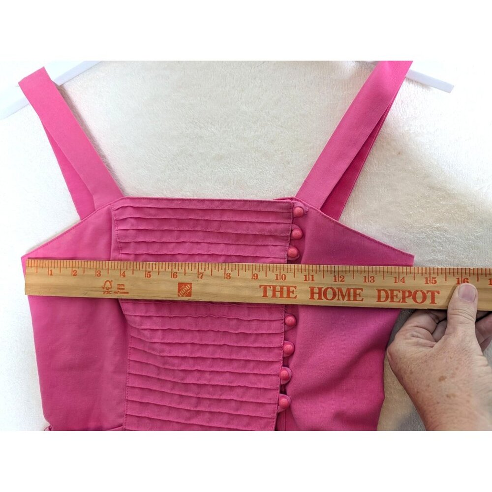 Vintage 1970's Lanz Pink Sleeveless Midi Dress W Button Pleated Bodice - Picture 4 of 10